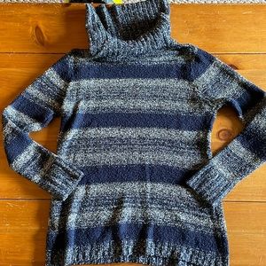 Blue striped cowl neck
